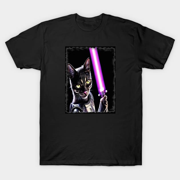 Fun Cat Print ~ AI Art ~ Fantasy Cat ~ Sci-fi Cat ~ Cats with Lightsabers T-Shirt by catsnlightsabres